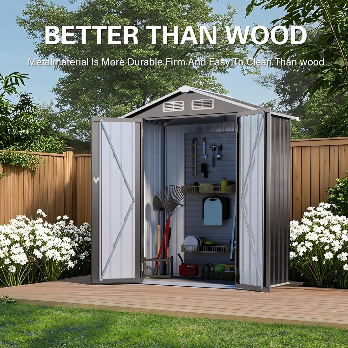 ARMSET 5x3 FT Metal Outdoor Storage Shed for Patio & Balcony - Waterproof Small Shed for Garden Storage, Lockable Vertical Tool Shed Cabinet for Backyard, Bike Parts & Sundries