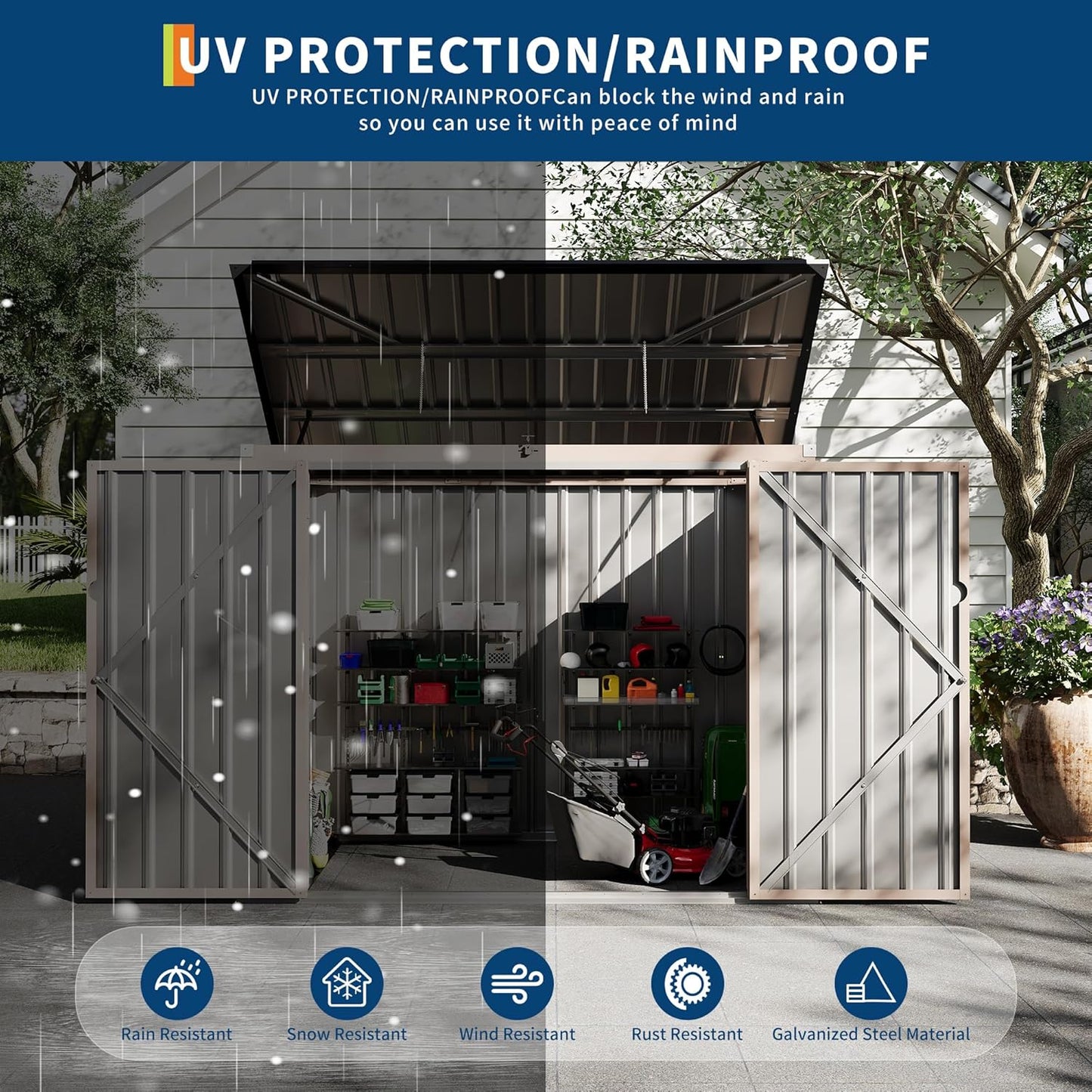 3x6 FT Garbage Bin Shed Stores, Outdoor Trash Can Storage 2 Binsgarbage Bin Storage Shed, Metal Trash Shed Waterproof Outside Storage