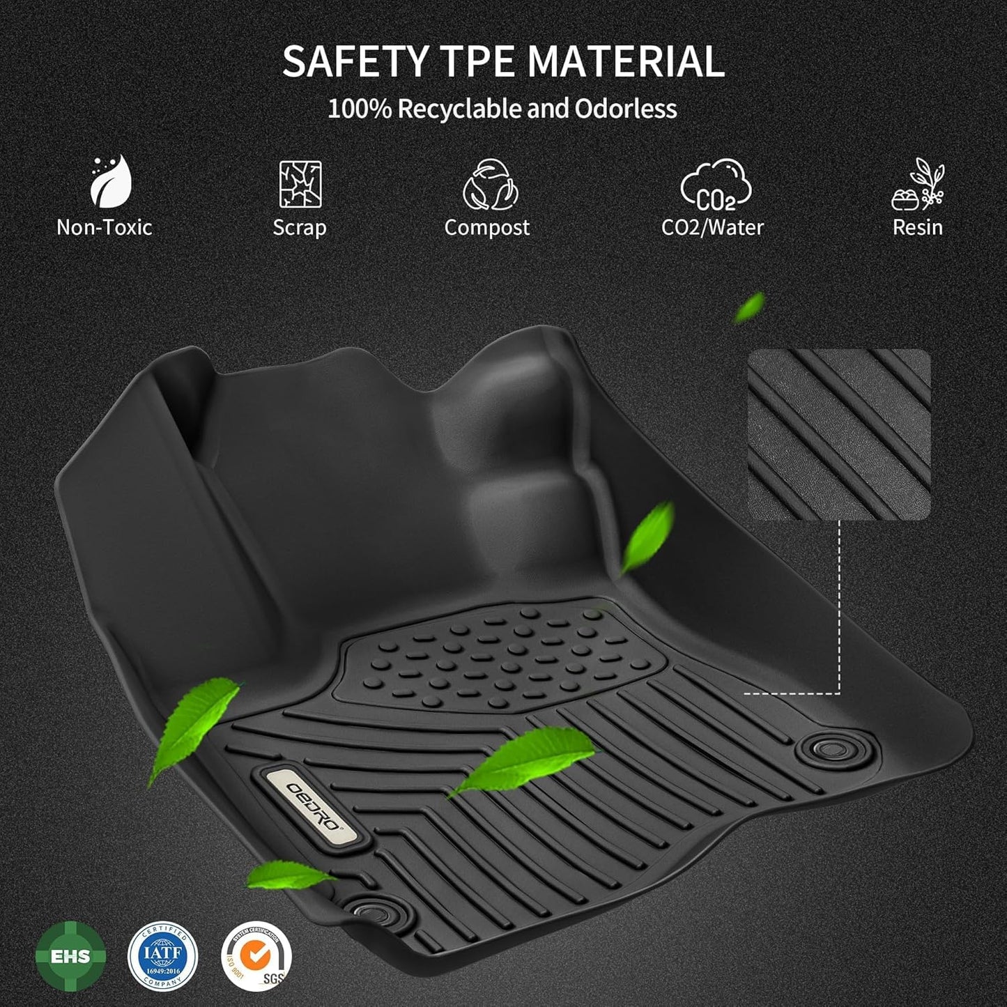 OEDRO Floor Mats Fit for Honda Accord Sedan 2017-2013, TPE All Weather Accord Floor Liners Includes 1st and 2nd Row Liners Set, Black