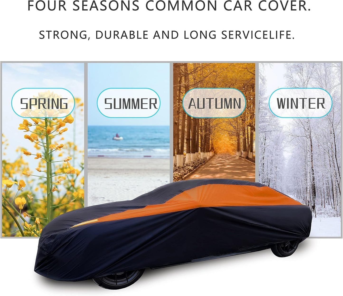 MORNYRAY Waterproof Car Cover All Weather Snowproof UV Protection Windproof Outdoor Full car Cover, Universal Fit for Sedan (Orange, A6-Fit Sedan Length(207-216 inch)