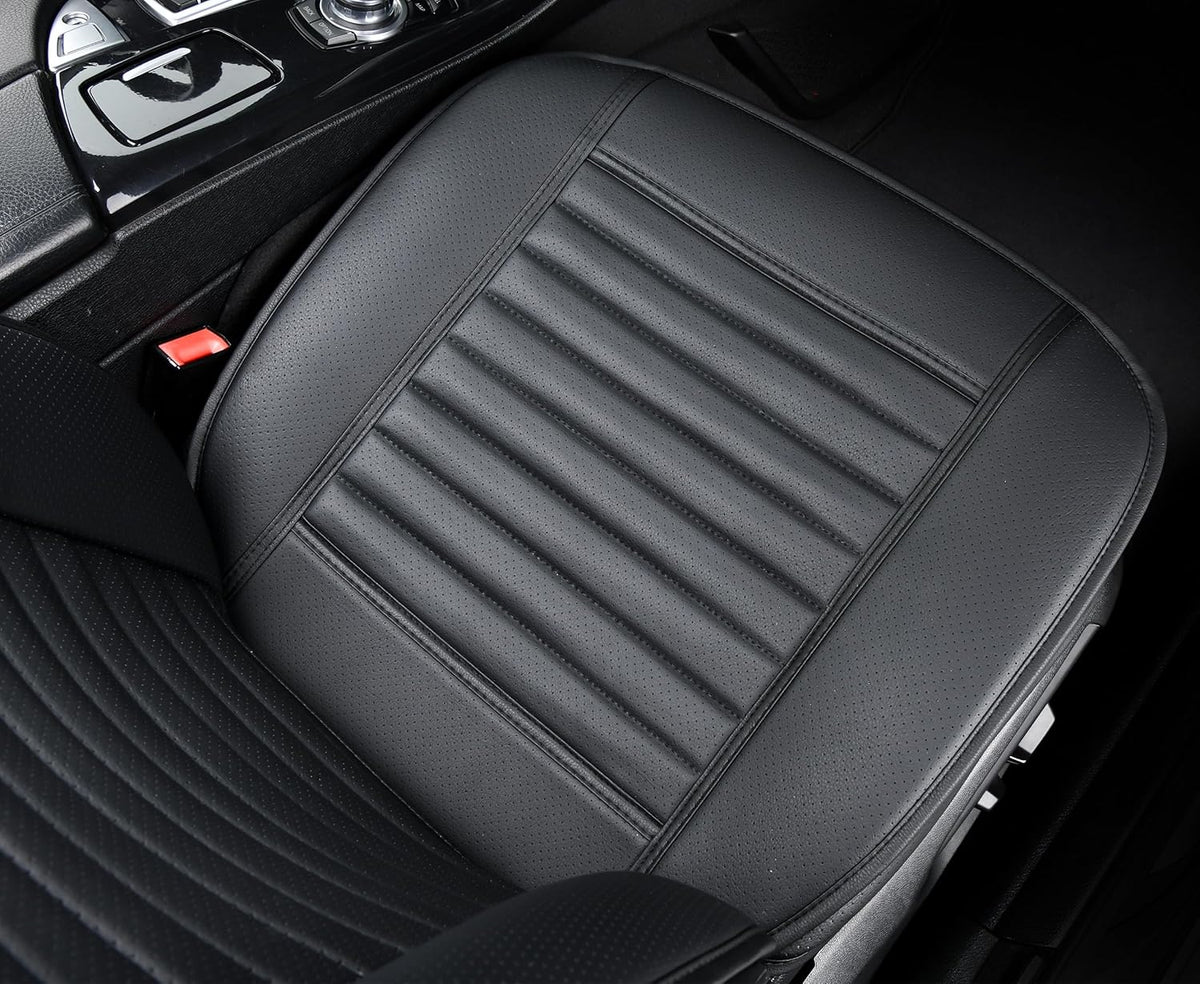 2pc Car Seat Covers, Luxury Car Protectors, Universal Anti-Slip Driver Seat Covers, Edge Wrapping Front Car Seat Covers with PU Leather(Black)
