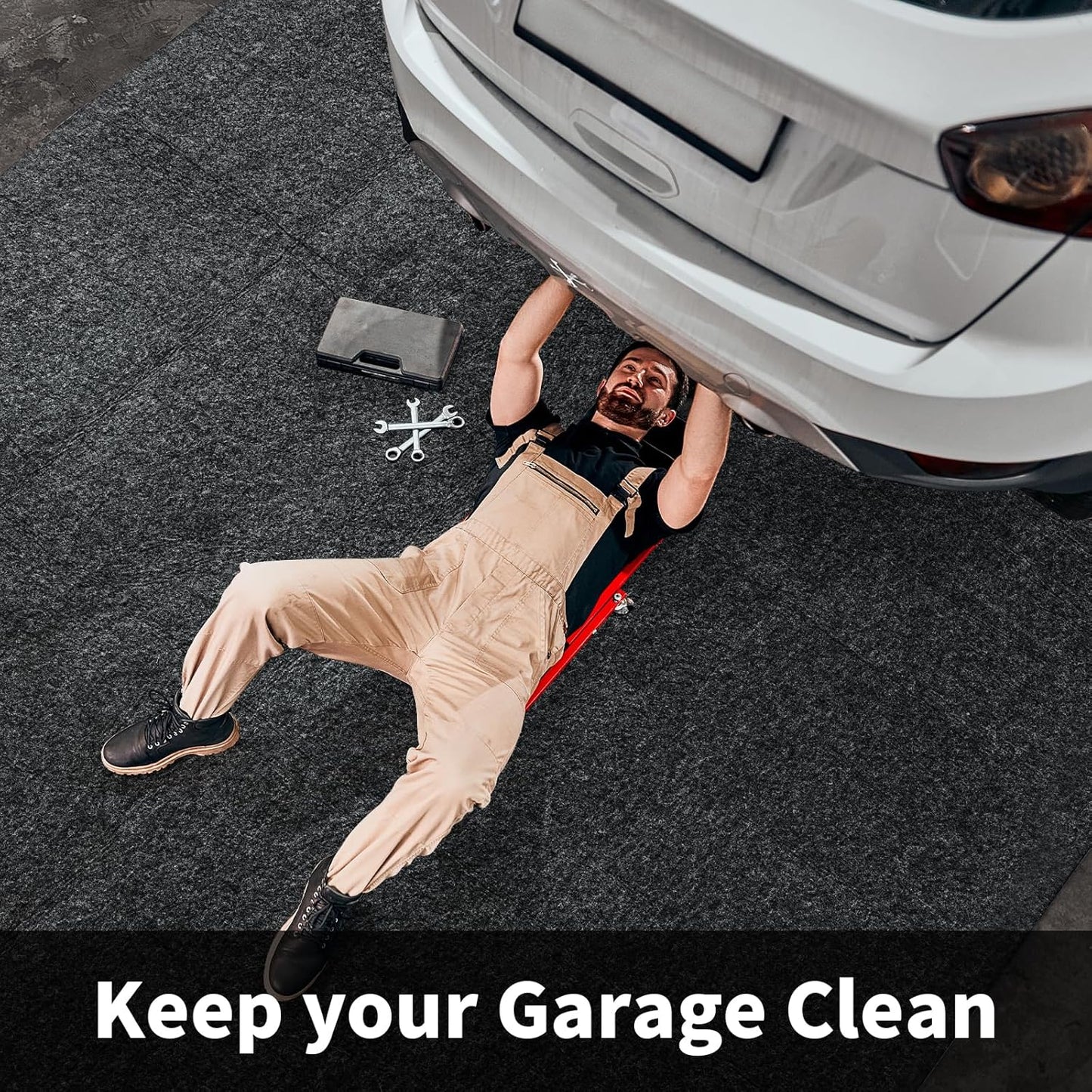 MABOZOO Garage Floor Mat 14.7x7.7 Ft, Extra Large Garage Carpet Rug, Reusable Absorbent Oil Spill Mat, Washable Parking Flooring Rug for Under Car, Protects from Spills, Drips and Stains