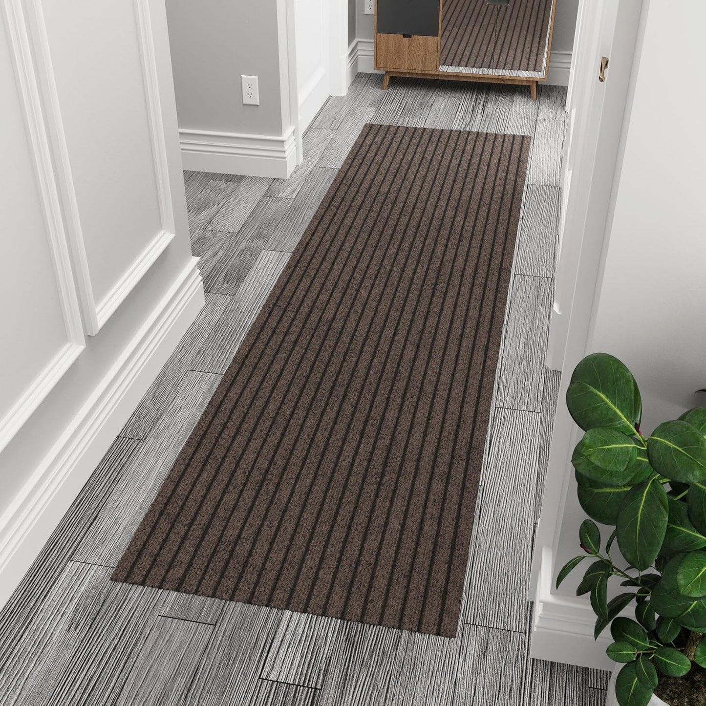 Ottomanson 2' x 6' Hallway Runner with Scraper Pile Extra Durable Non-Slip Rug Mat for Indoor & Outdoor Use - Ideal for Kitchen, Entryway, Patio & Garage - High-Traffic Carpet, Brown
