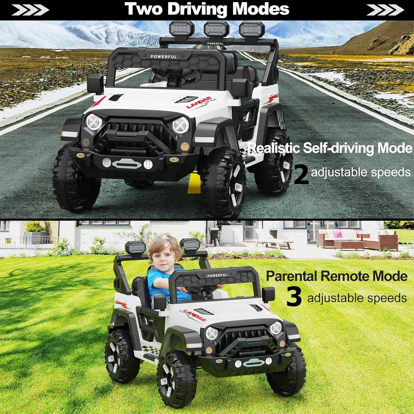 12V Ride on Toys for Big Kids, Power Wheels with Remote Control, Ride on Truck Car with 4 Wheeler, Kids' Electric Vehicles, 3 Speeds, Soft Start, Battery Display, Music, LED Lights, Bluetooth, Black