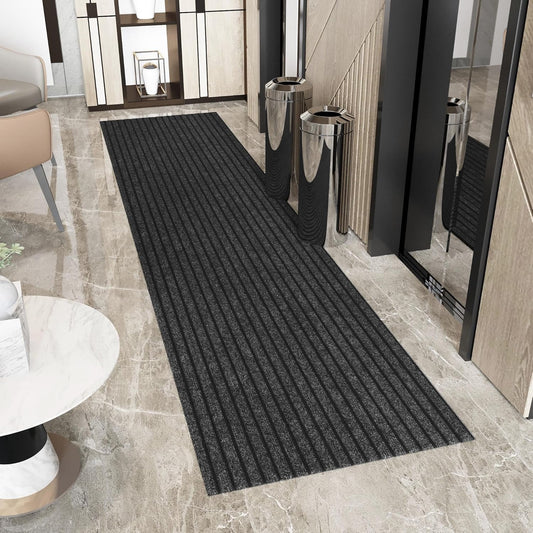 Ottomanson 2' x 18' Hallway Runner with Scraper Pile Extra Durable Non-Slip Rug Mat for Indoor & Outdoor Use - Ideal for Kitchen, Entryway, Patio & Garage - High-Traffic Carpet, Black