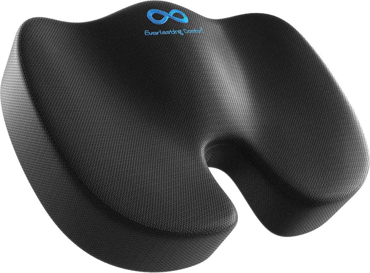 Everlasting Comfort Doctor Recommended Gel Memory Foam Seat Cushion for Office Chairs & Car Seat - Ergonomic Office Desk Accessories for Tailbone Pain Relief, Sciatica & Back Support