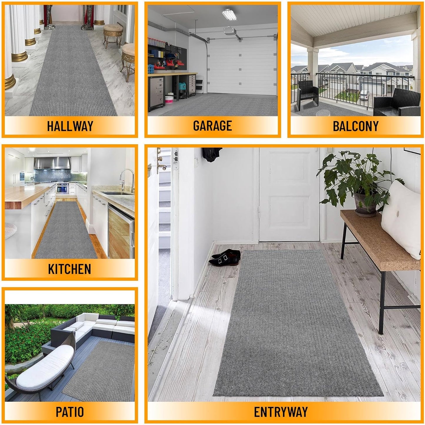 Ottomanson 2'7" x 38' Hallway Runner with Scraper Pile - Extra Durable Non-Slip Rug Mat for Indoor & Outdoor Use - Ideal for Kitchen, Entryway & Garage - High-Traffic Carpet, Gray