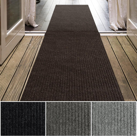 iCustomRug Spartan Weather Warrior Indoor/Outdoor Utility Ribbed Carpet Runner with Non-Slip Thermoplastic Rubber Backing, 3ft X 48ft in Brown
