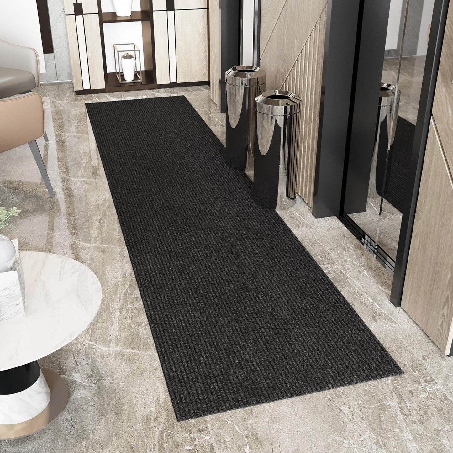 Ottomanson 3'11" x 18' Hallway Runner with Scraper Pile - Extra Durable Non-Slip Rug Mat for Indoor & Outdoor Use - Ideal for Kitchen, Entryway & Garage - High-Traffic Carpet, Black