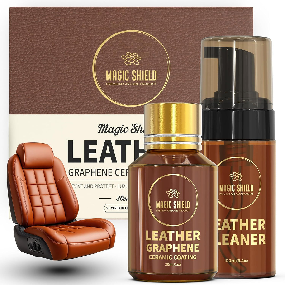 Graphene Leather Care Coating- Lasts 5 Years+ in Real World - Advance SiO2 Protection, UV & Water Resistant, Perfect for Cars, Motorcycles, Marine, RVs, Furniture and Shoes