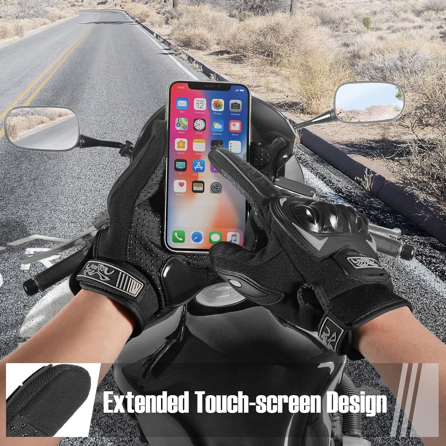 COFIT Motorcycle Gloves Breathable, Touchscreen Motorbike Gloves Anti-Slip with Good Grip Hard Knuckles Protection for Men Women Motocross, BMX ATV MTB Cycling, Road Racing - Black XXXL