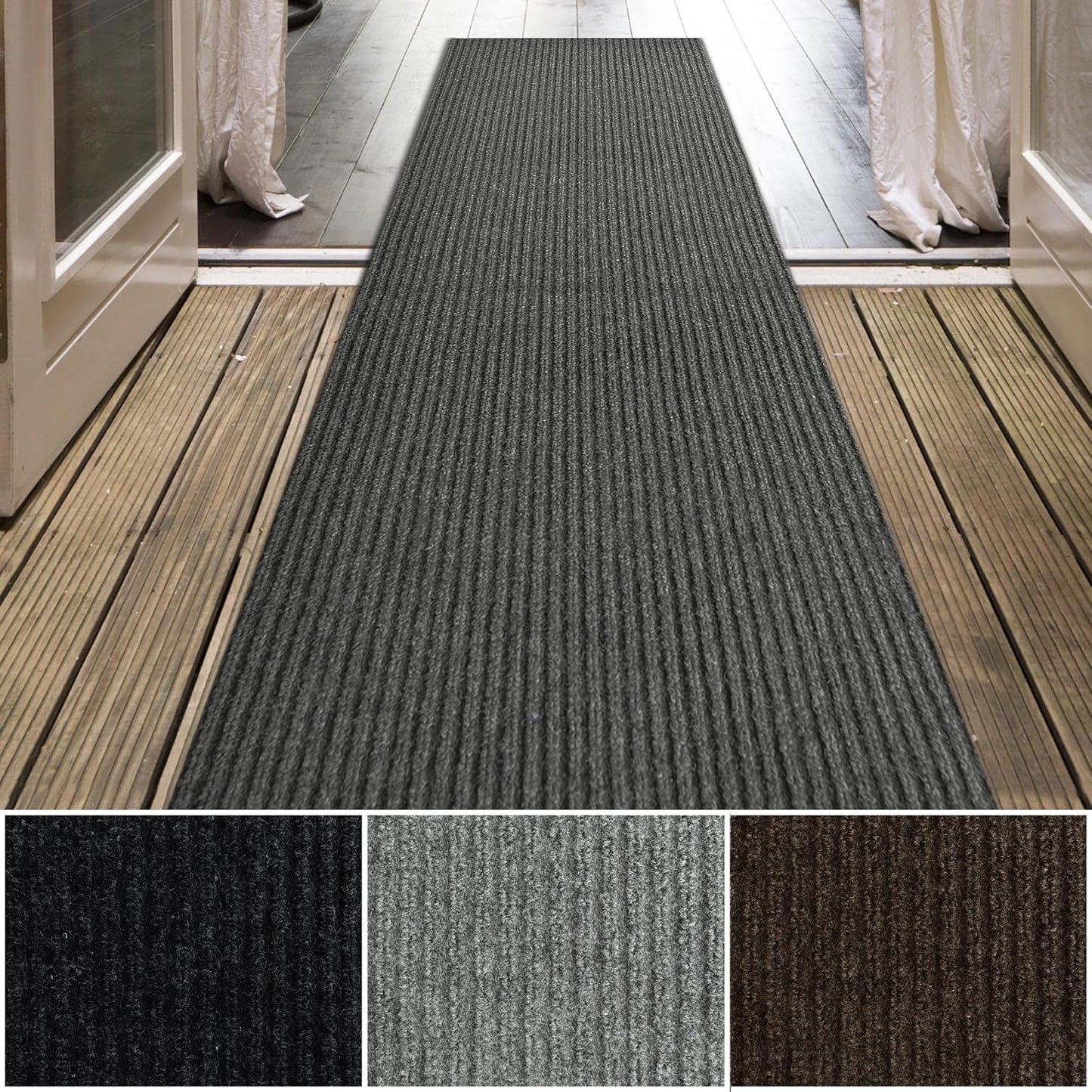 iCustomRug Spartan Weather Warrior Duty Indoor/Outdoor Utility Ribbed in 3ft,4ft,6ft Widths 70 Custom Sizes with Natural Non-Slip Rubber Backing 4'X6' in Charcoal