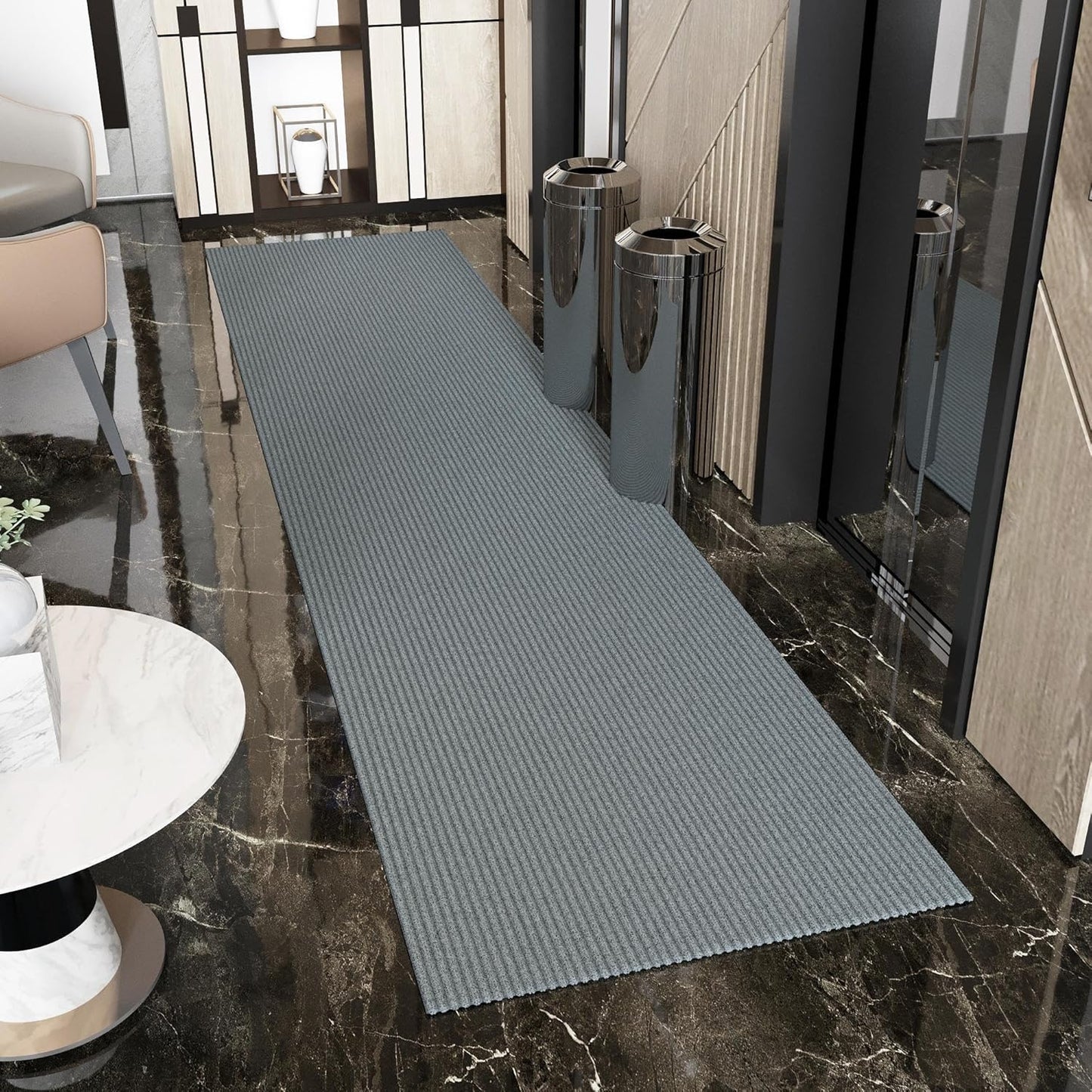 Ottomanson 2' x 30' Hallway Runner with Scraper Pile Extra Durable Non-Slip Rug Mat for Indoor & Outdoor Use - Ideal for Kitchen, Entryway, Patio & Garage - High-Traffic Carpet, Gray