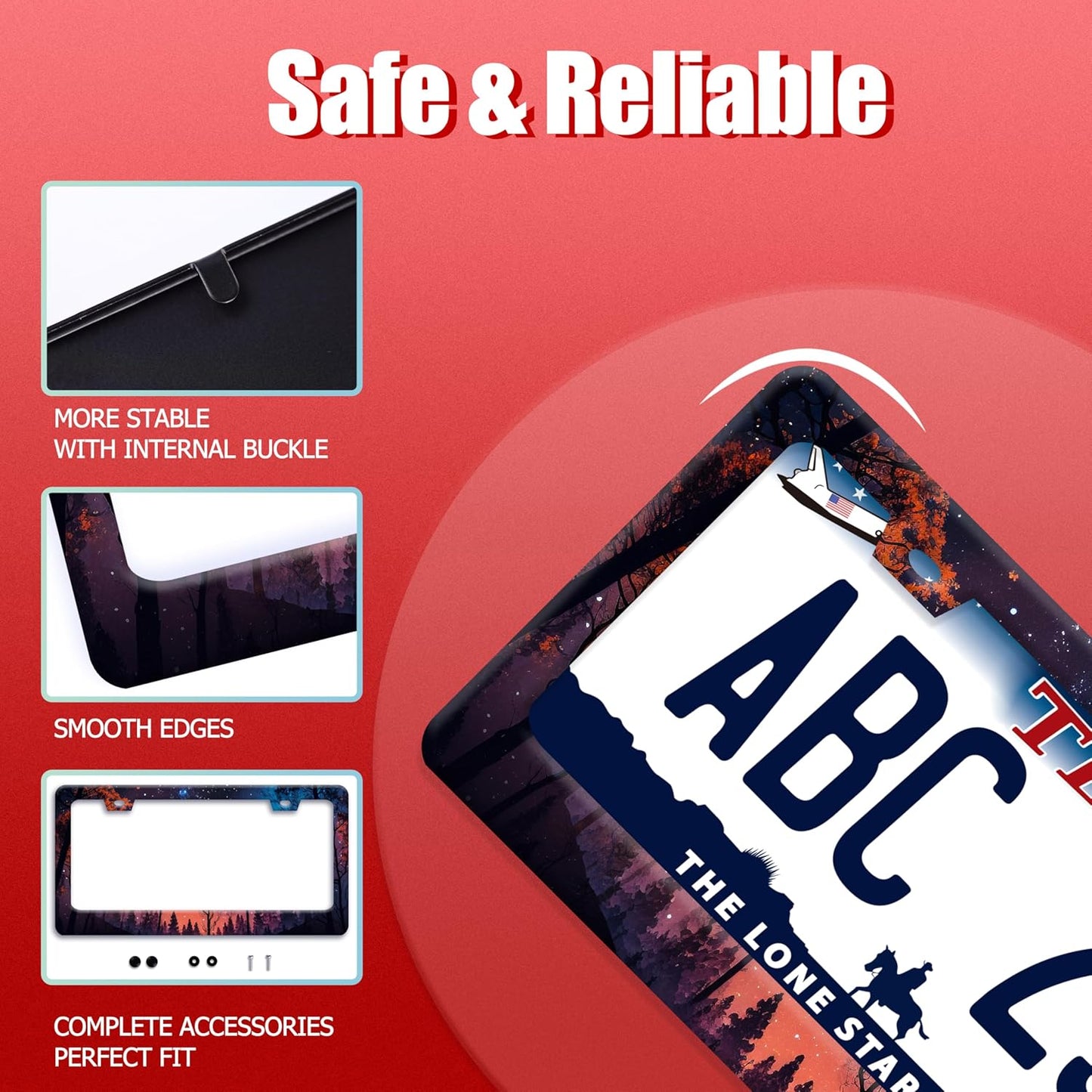 Night Starry Forest License Plate Frame Beautiful Night License Plate Holder Funny Stainless Steel Accessories Cars Decor with 2 Holes and Screws Fits Standard Us Ca Vehicles 12.2 X 6 Inch