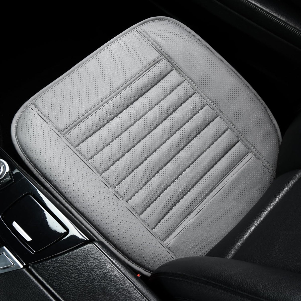 2pc Edge Wrapping Comfortable Car Front Seat Covers, Seat Protectors, Anti-Slip Bottom Seat Cushion Covers for Auto with PU Leather(Gray)