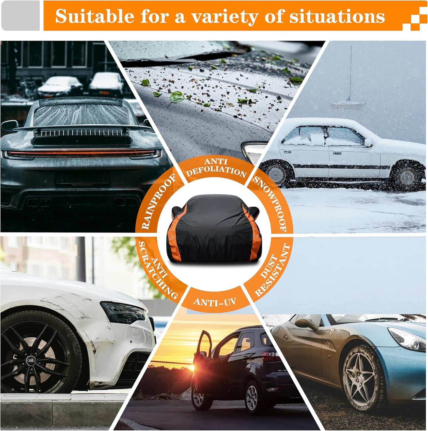 in Full Exterior Sedan Car Cover All Weather, Waterproof, UV Resistant, Dustproof and Snowproof Fit BMW 5 Series,Subaru,Nissan etc.Size A5. Fit Sedan Length 194-206 inches（See Size Chart）