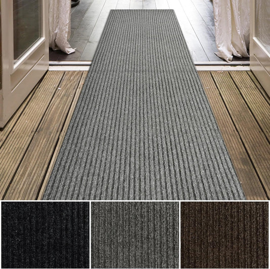 iCustomRug Spartan Weather Warrior Indoor/Outdoor Utility Ribbed Carpet Runner with Non-Slip Thermoplastic Rubber Backing, 3ft X 76ft in Grey