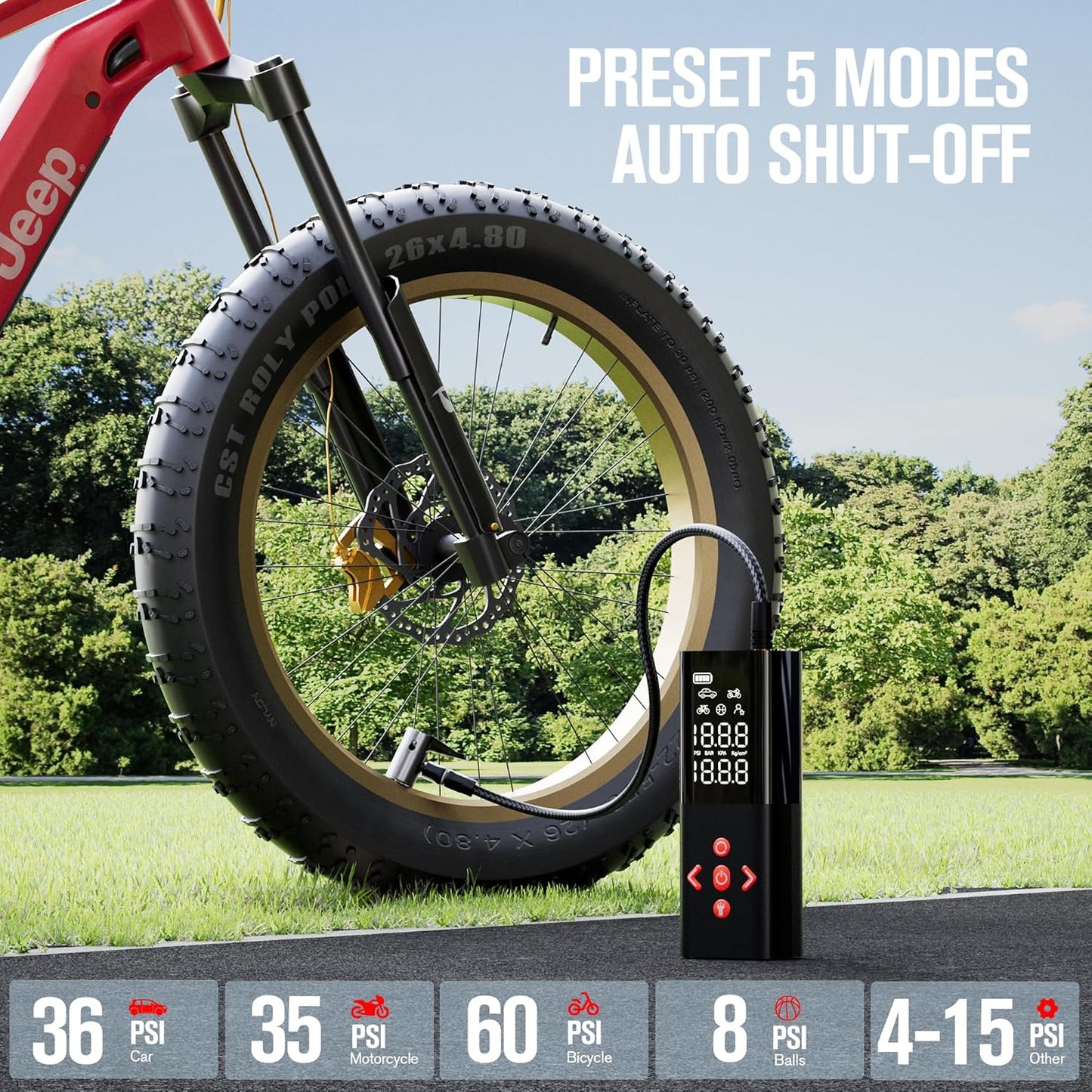 GOOLOO AP150 Tire Inflator Portable Air Compressor, 2X Faster 150PSI Cordless Air Pump with Auto-Shutoff, Portable Bike Pump with Tire Pressure Gauge, Electirc Tire pump for Car, Motorcycle, Ball, Red