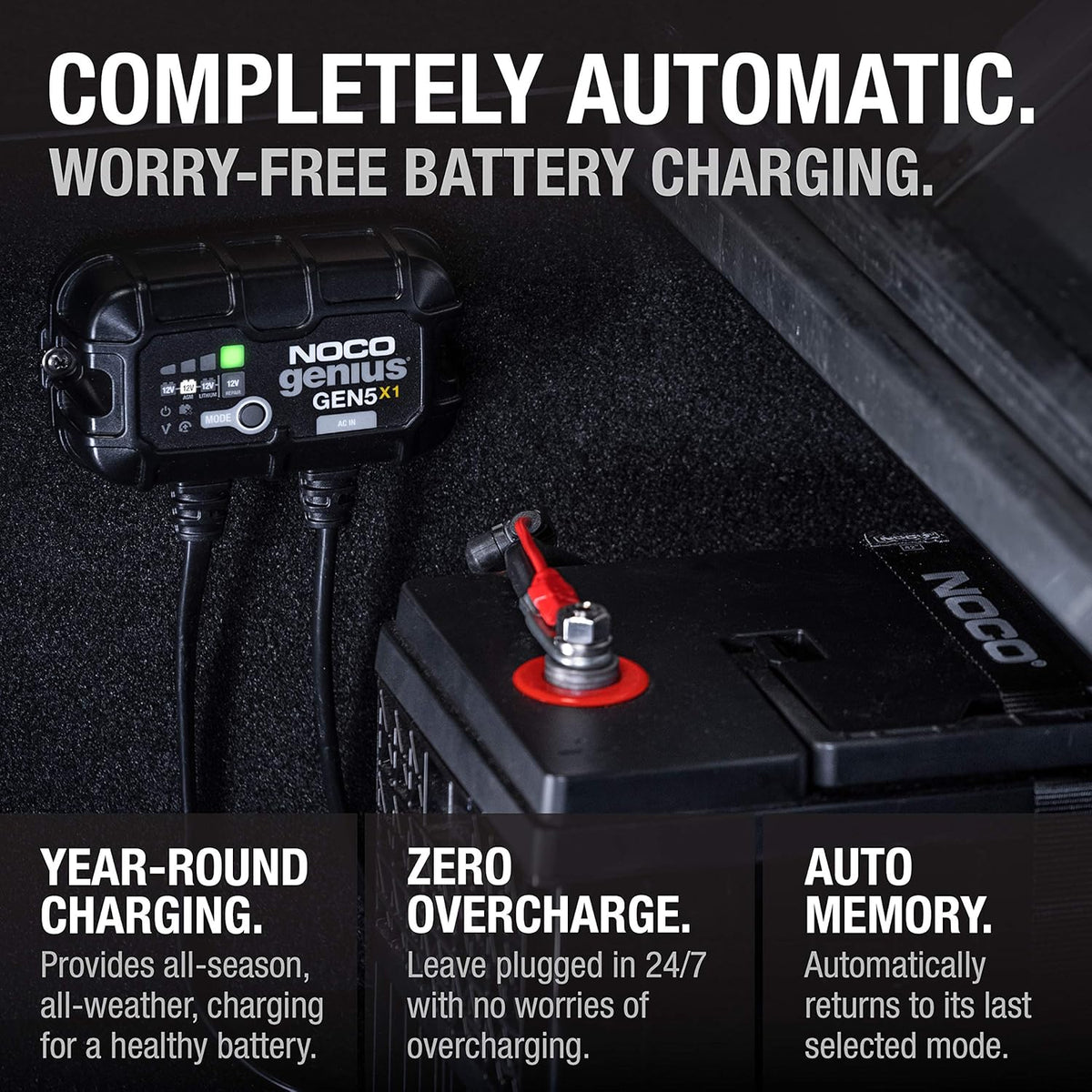 NOCO Genius GEN5X1: 1-Bank, 5A Onboard Battery Charger - 5A Per Bank, 12V Waterproof Marine Charger with Overcharge Protection & Temperature Compensation – for Lead-Acid & Lithium Batteries