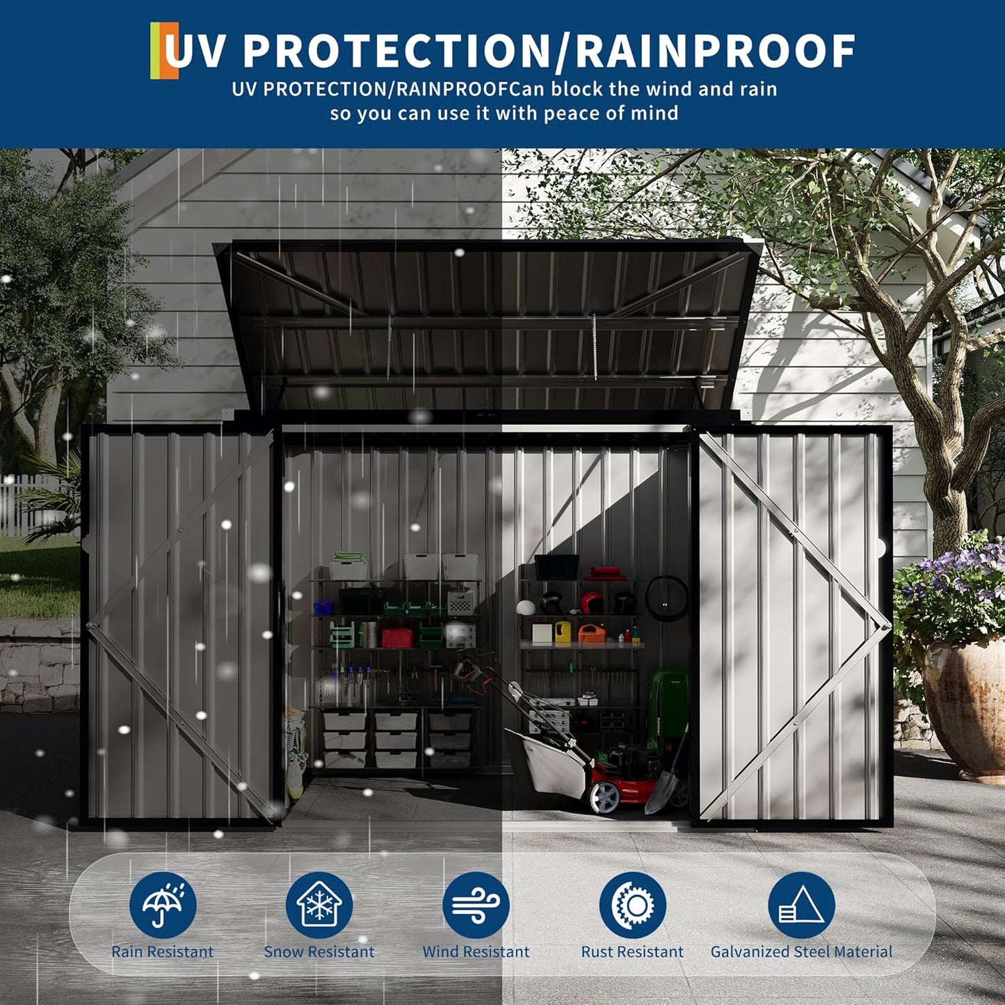 Outdoor Trash Can Storage 2 Binsgarbage Bin Storage Shed, 3x6 FT Garbage Bin Storage Shed with Chain Lid, Metal Outdoor Storage for Garden, Backyard, Lawn and Patio