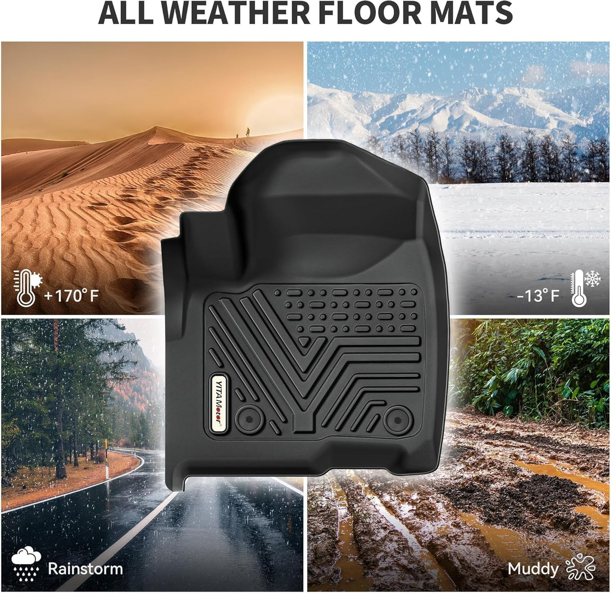 YITAMOTOR Floor Mats Compatible with 2019-2023 Ford Ranger Supercrew Cab, Custom Fit TPE 2023 Ranger Floor Liners 1st & 2nd Row All-Weather Protection Car Mats, Black