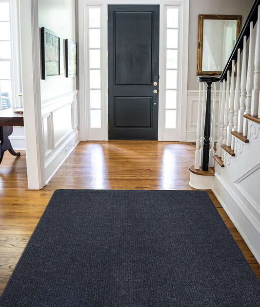 Ottomanson 5' x 6'6" Mud Mat Area Rug Scraper Carpet - Non-Slip, Dirt Trapping for Indoor & Outdoor Use - Ideal for Entryway, Garage, Kitchen, Patio & High-Traffic Areas, Black