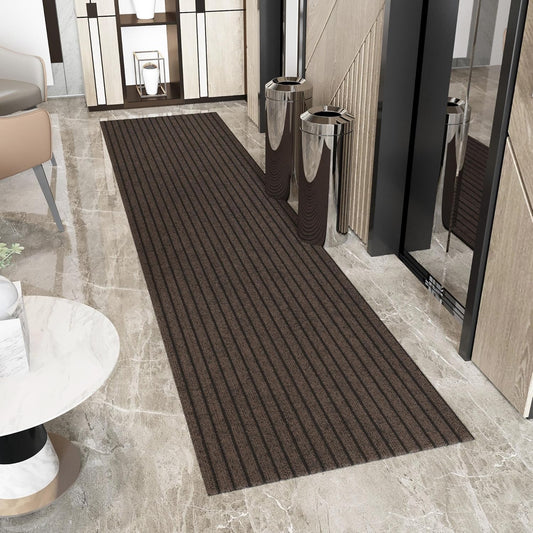 Ottomanson 2'7" x 50' Hallway Runner with Scraper Pile - Extra Durable Non-Slip Rug Mat for Indoor & Outdoor Use - Ideal for Kitchen, Entryway & Garage - High-Traffic Carpet, Brown