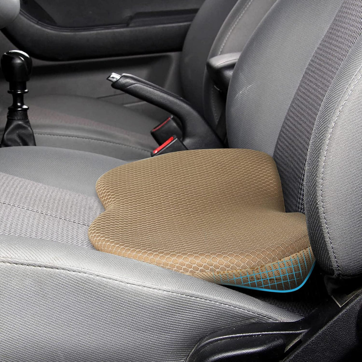 Car Seat Cushion - Memory Foam Car Seat Pad - Sciatica & Lower Back Pain Relief - Car Seat Cushions for Driving - Road Trip Essentials for Drivers(Beige)