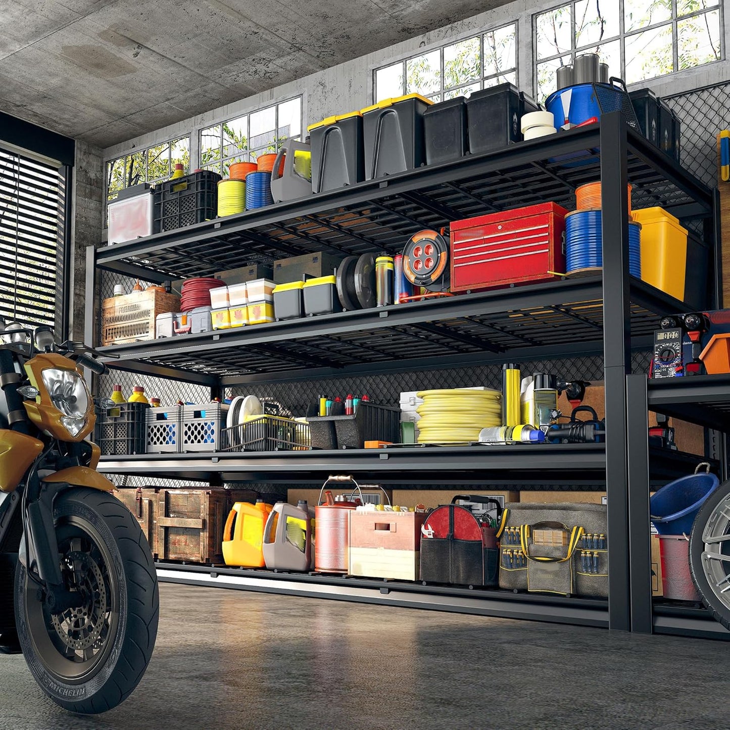REIBII 60" W Garage Shelving Heavy Duty 2500LBS Storage Shelves 4-Tier Garage Shelves, Adjustable Metal Shelving for Warehouse, Pantry, Kitchen, Commercial, 60" W*60" H*24" D, 2 Pack