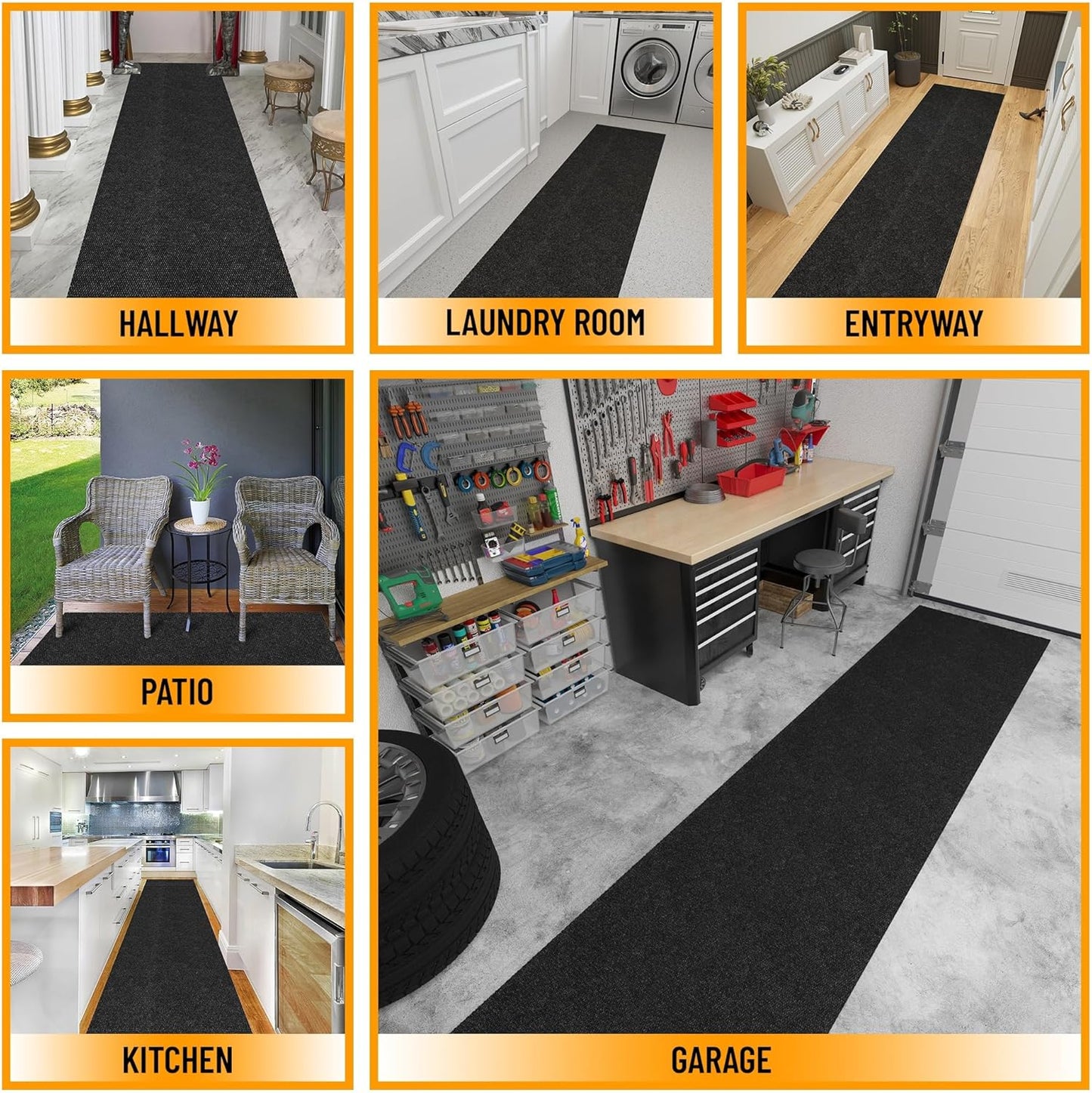 Ottomanson 2'7" x 18' Hallway Runner with Scraper Pile - Extra Durable Non-Slip Rug Mat for Indoor & Outdoor Use - Ideal for Kitchen, Entryway & Garage - High-Traffic Carpet, Black