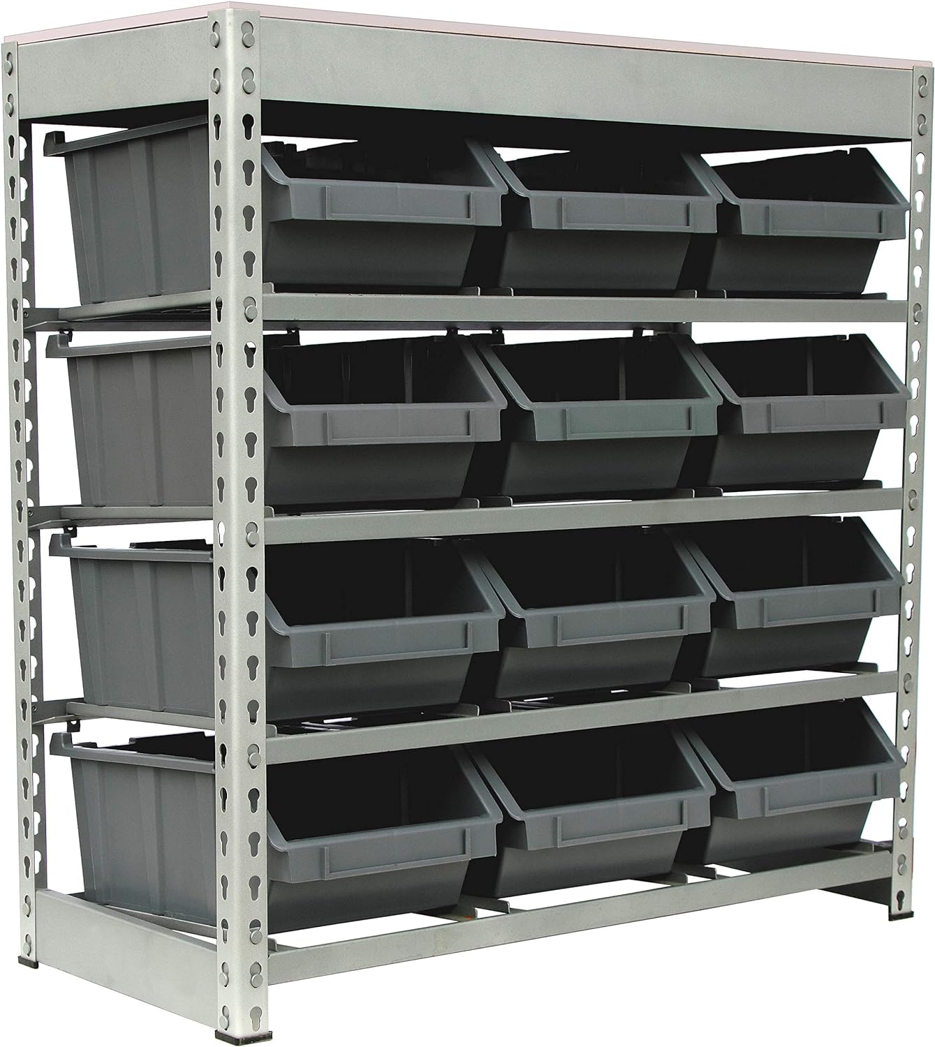King's Rack Bin Rack Boltless Steel Storage System Organizer w/ 12 Plastic Bins in 4 Tiers