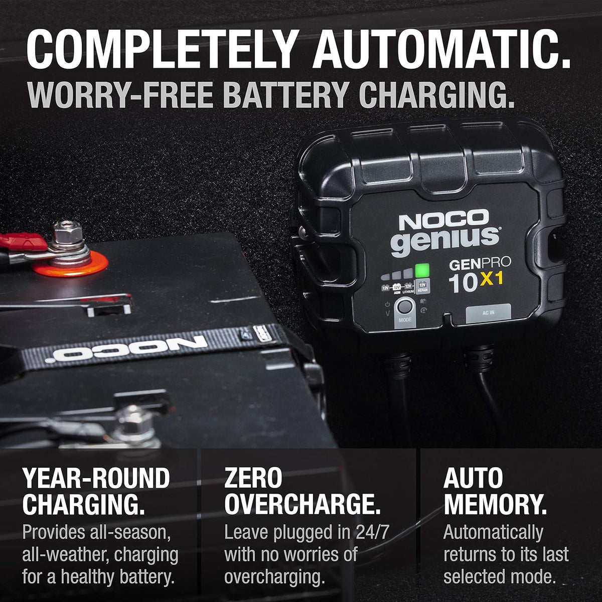 NOCO Genius GENPRO10X1: 1-Bank, 10A Onboard Battery Charger - 10A Per Bank, 12V Waterproof Marine Charger with Overcharge Protection & Temperature Compensation – for Lead-Acid & Lithium Batteries