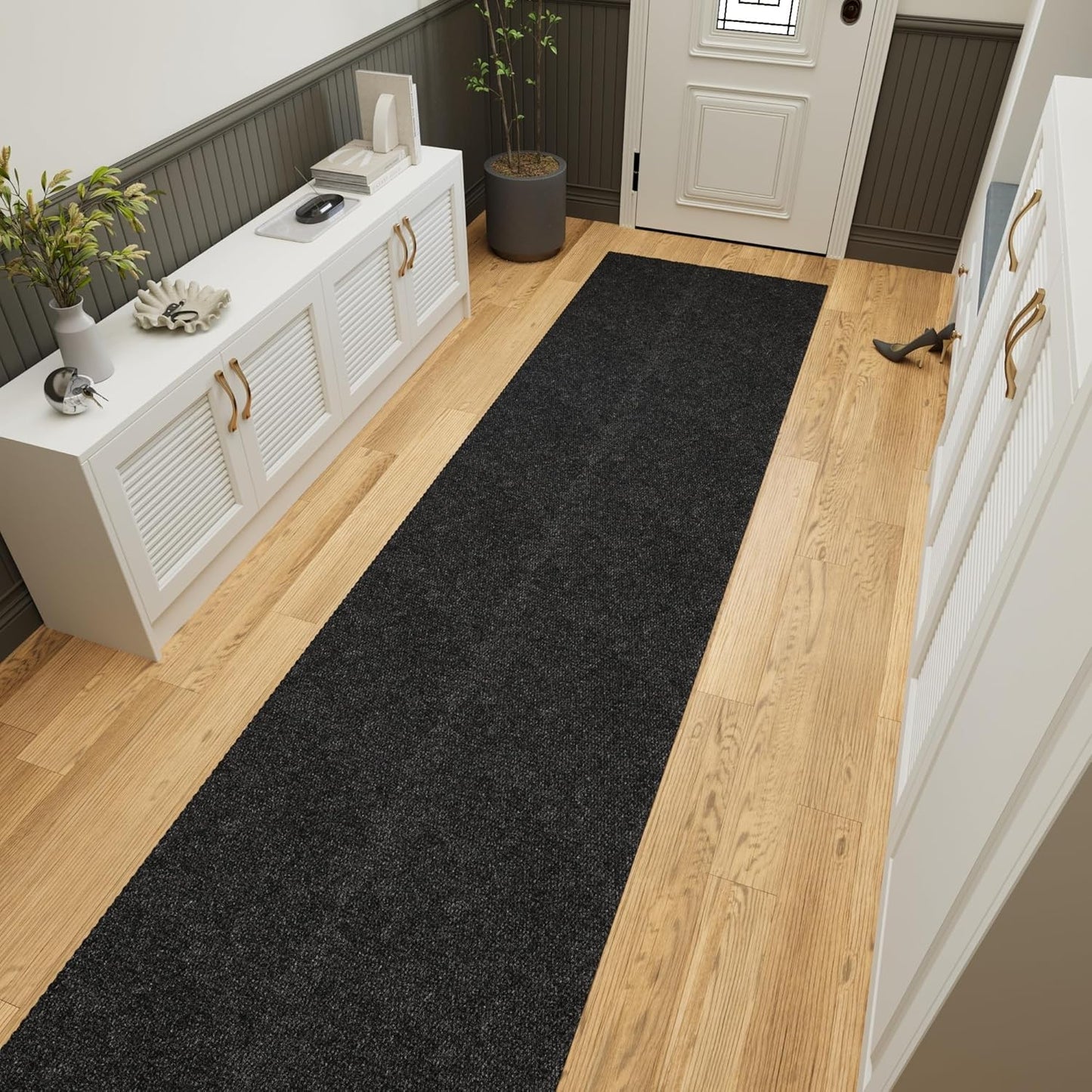 Ottomanson 2' x 43' Hallway Runner with Scraper Pile Extra Durable Non-Slip Rug Mat for Indoor & Outdoor Use - Ideal for Kitchen, Entryway, Patio & Garage - High-Traffic Carpet, Black