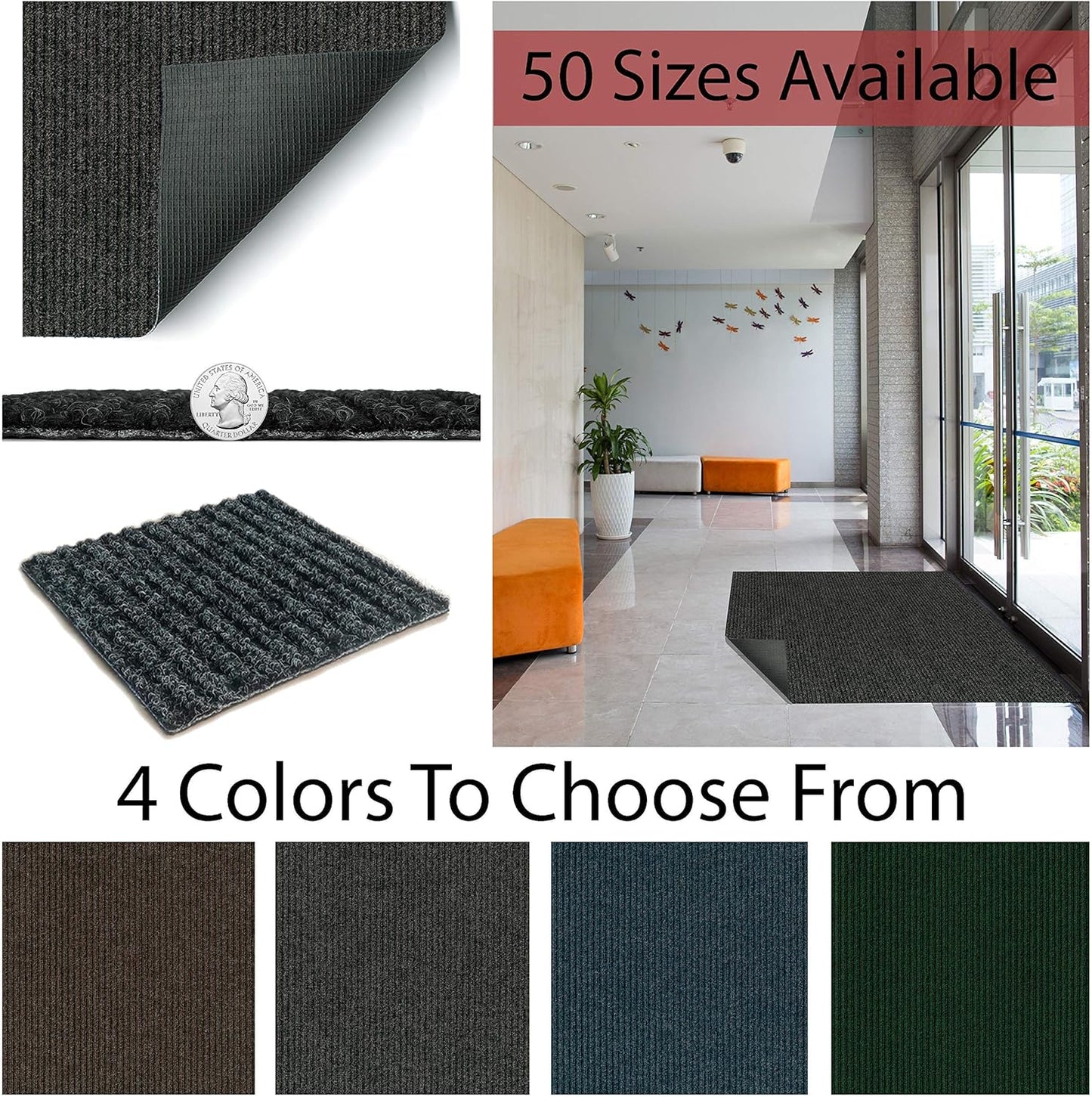 KOECKRITZ Heavy Duty Durable All Weather Indoor/Outdoor Non Slip Entrance Mat Rugs and Runners for Office Business Building Home Garage Front Door (3' x 15', Brick)