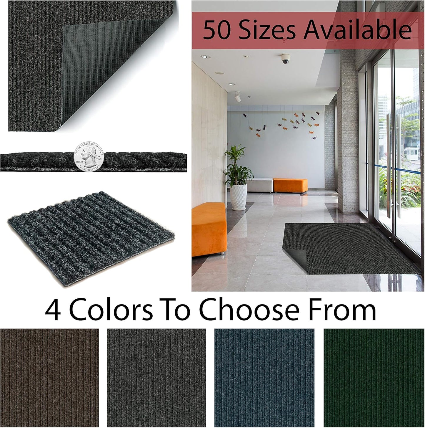 KOECKRITZ Heavy Duty Durable All Weather Indoor/Outdoor Non Slip Entrance Mat Rugs and Runners for Office Business Building Home Garage Front Door (3' x 6', Blue)